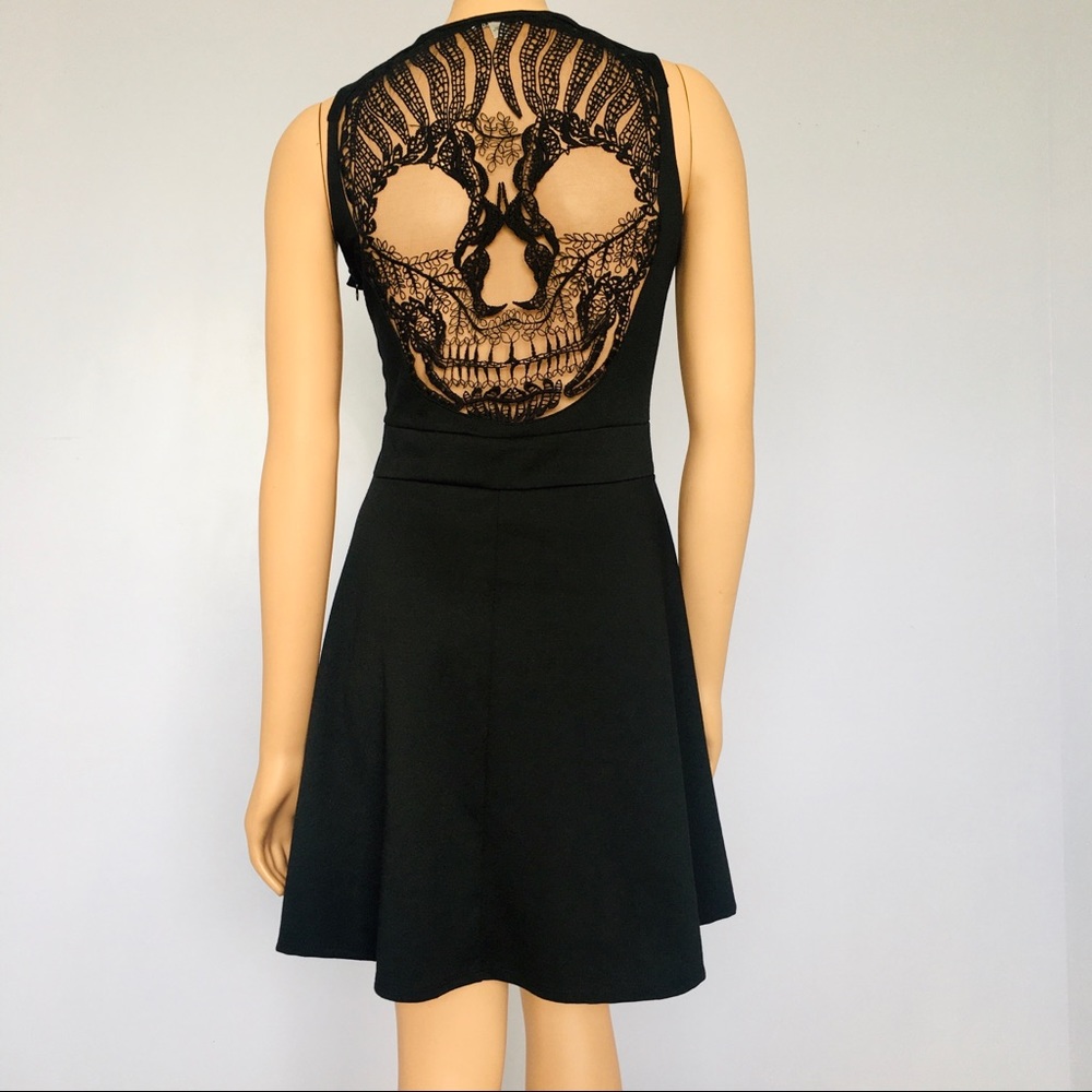 Skull Black Lace Stretch Dress Goth Halloween 6/7